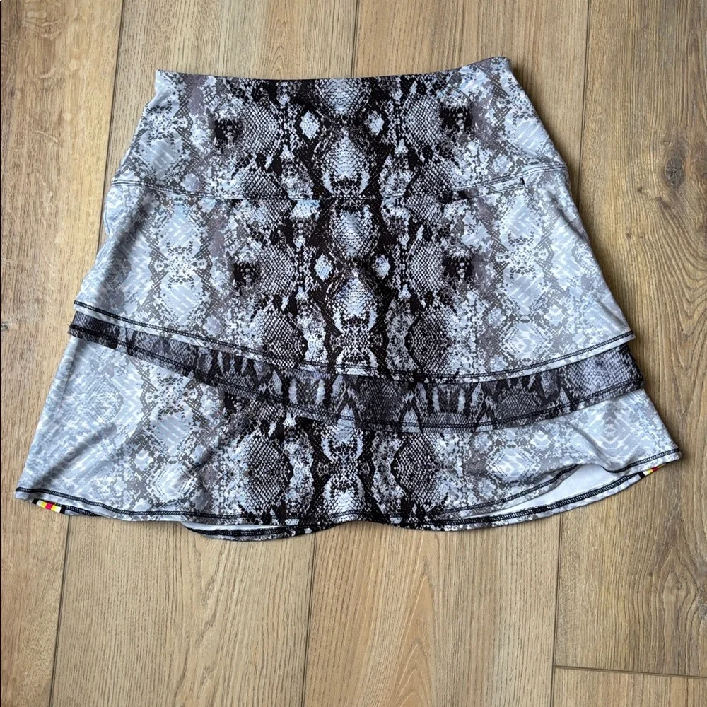 Lucky in Love Snake Print Layered Tennis Skort with Yellow & Red Stripe